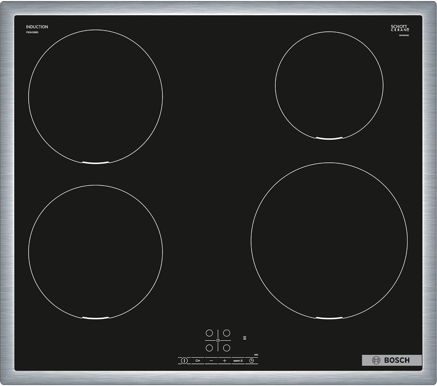 BOSCH PIE645BB5E Induktionskochfeld Serie 4, autarkes Glaskeramik-Kochfeld, autarkes Glaskeramik-Kochfeld 60 cm breit, Timer mit Abschaltfunktion