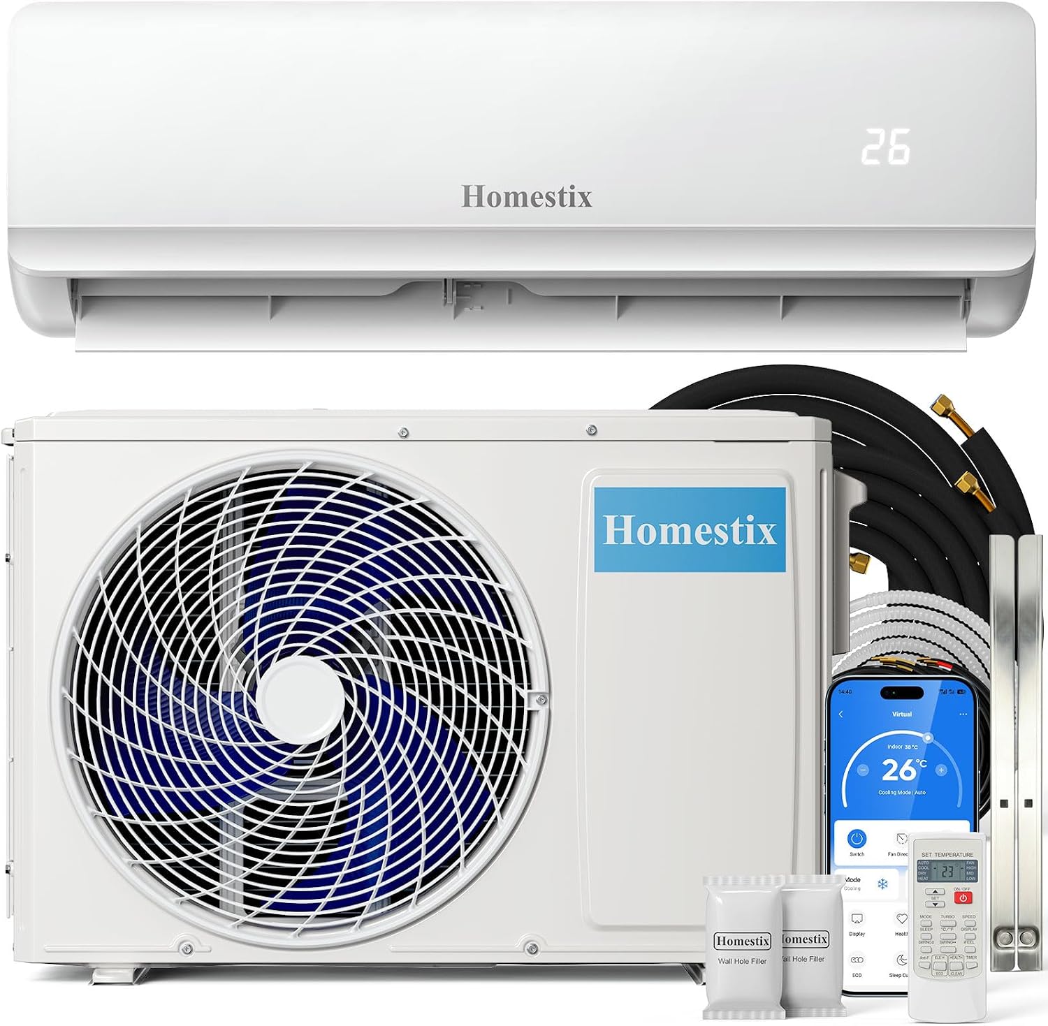 Split Klimaanlage, Entfeuchten und Lüften, 12000 BTU, 17 L, Fernbedienung & APP, 24h-Timer/Schlaf/ECO-Energiesparmodus, App-Steuerung, Inverter