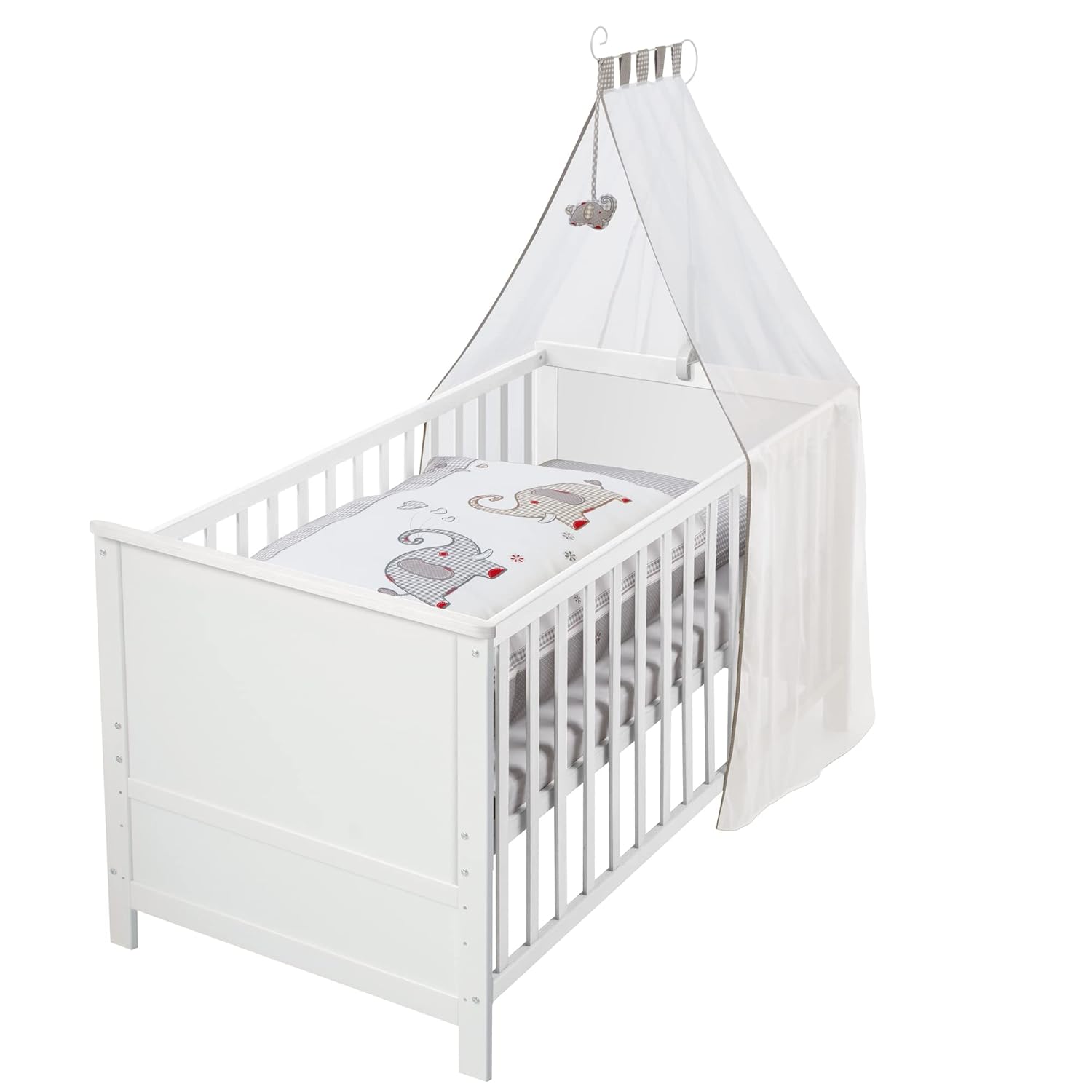 roba Babybett Set Jumbotwins, 70 × 140 cm, Höhenverstellbar, Holz weiß