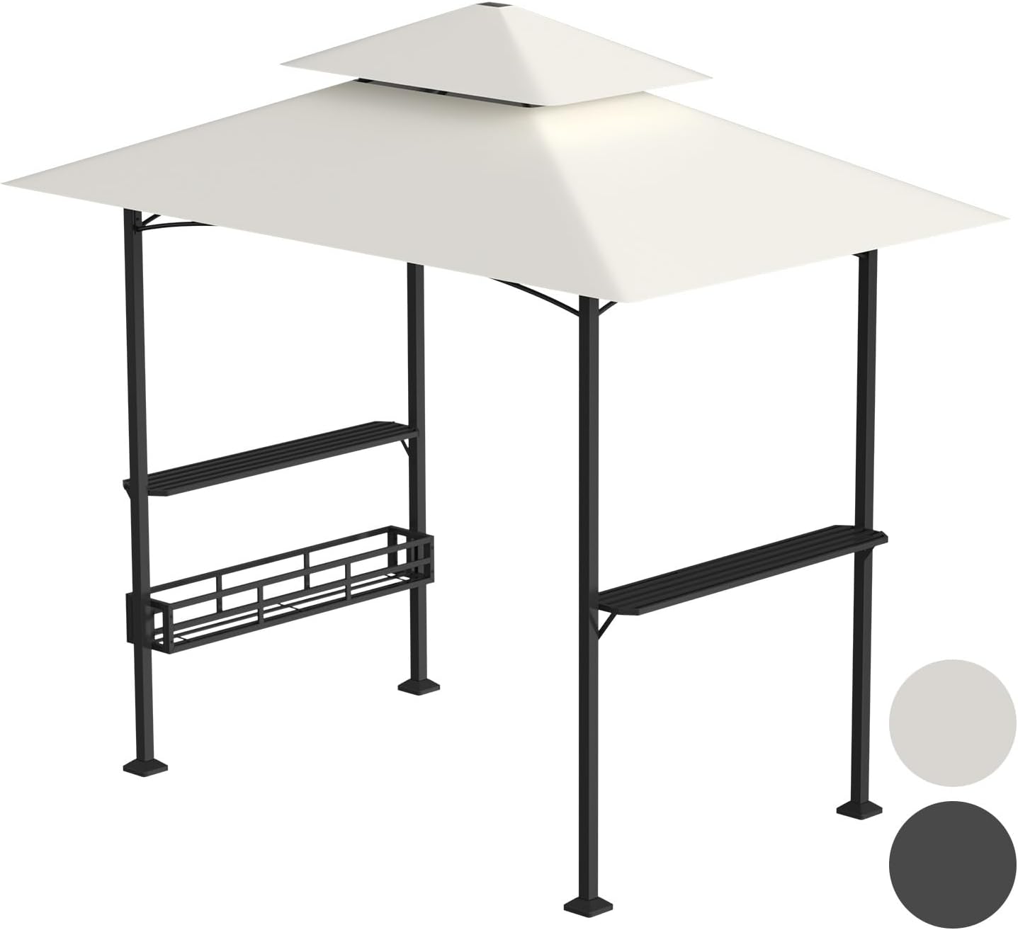 Grill Pavillon Wasserdicht, 238 × 148 × 250 cm, 2 Seitenregalen, Metallkorb, wasserbeständig