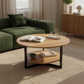 skølm Drakkar Couchtisch, Holztisch Wohnzimmer mit Stauraum, Wohnzimmertisch aus Massivholz Eiche & Metallgestell, Sofatisch mit 2 Ablagen