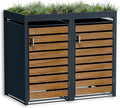 Metzler Mülltonnenbox 2er 240L in Anthrazit & Holzoptik mit Tisch, Mülltonnenverkleidung 2 Tonnen mit Automatikdeckel, wetterbeständig